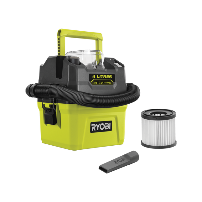 Packshot of Ryobi 18V ONE+ Compact Wet & Dry Vacuum 4L Tool Only - for Small Cleanup Jobs