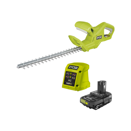 Packshot of Ryobi ONE+ 18V 40cm Compact Hedge Trimmer Kit with 2Ah Battery