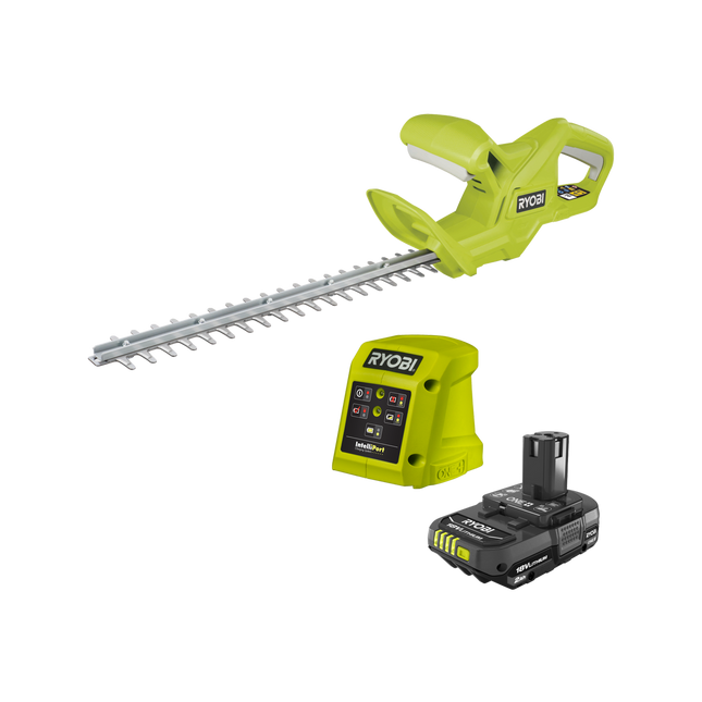 Packshot of Ryobi ONE+ 18V 40cm Compact Hedge Trimmer Kit with 2Ah Battery