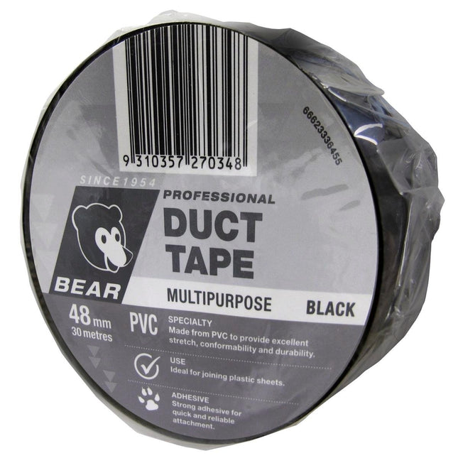 Packshot of Bear Black PVC Duct Tape for Fast Sealing and Repairs 48mm x 30m
