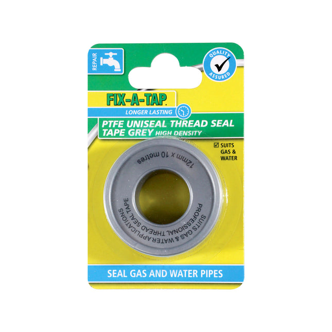 Fix-A-Tap Uniseal High Density PTFE Thread Seal Tape Grey 12mm x 10m (2)