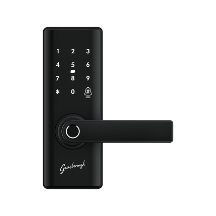 Gainsborough Liberty Smart Entrance Lock in Matte Black with fingerprint sensor and keypad