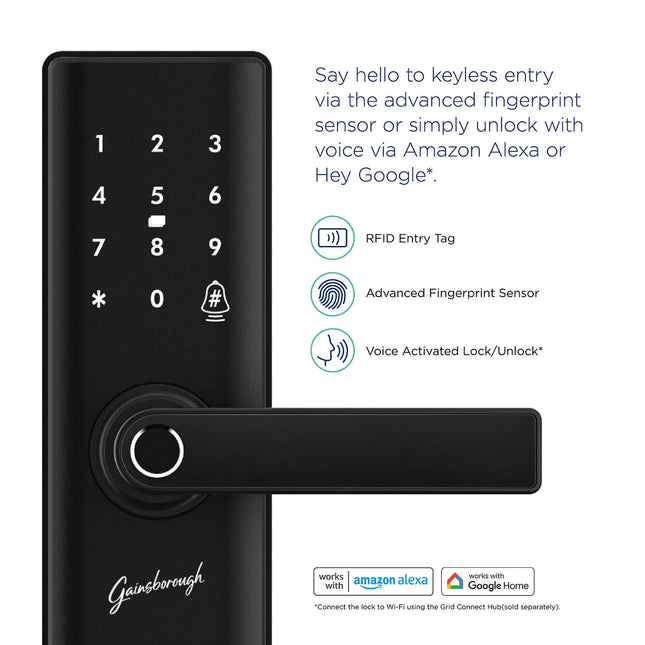 Gainsborough Liberty Smart Entrance Lock in Matte Black with fingerprint sensor and keypad (2)