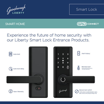 Gainsborough Liberty Smart Entrance Lock in Matte Black with fingerprint sensor and keypad (4)