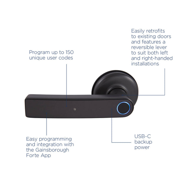 Gainsborough Mode Smart Lever Lock in Graphite finish with keypad and fingerprint sensor (2)