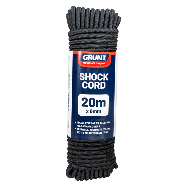 Grunt 6mm x 20m black braided shock cord roll
