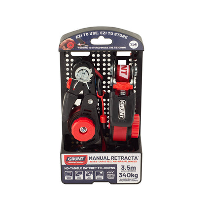 Grunt 25mm x 3.5m Manual Retractable Tie Down Ratchet 2 pack