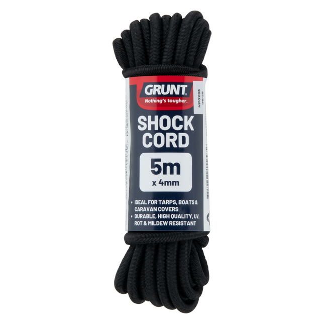 Grunt 4mm x 5m black shock cord pack
