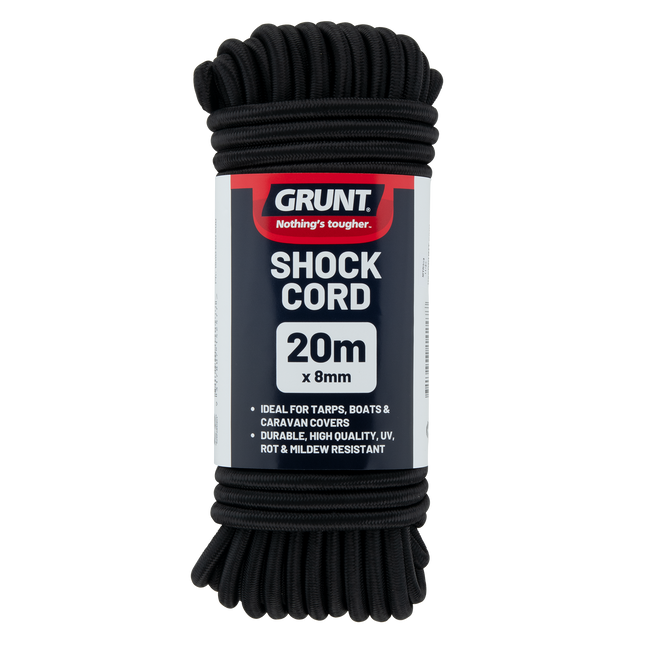 Grunt 8mm x 20m black shock cord coil
