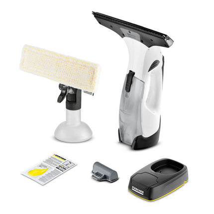 Karcher WV 5 White Non-Stop Cleaning Kit cordless window vacuum with spray bottle, spare battery and charging station