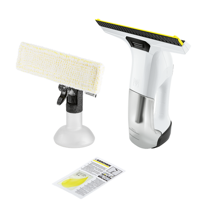 Karcher WV 6 Plus white cordless window vac with spray bottle and microfibre cloth