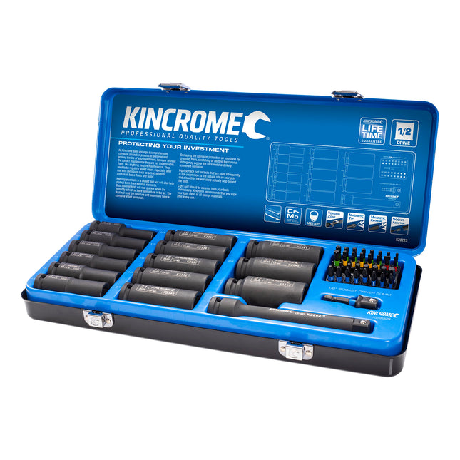 Kincrome 49 Piece 1/2 inch Deep Impact Socket Set K28225 in blue tin case
