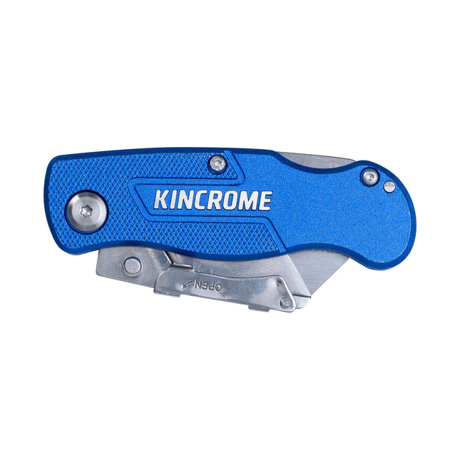 Kincrome Heavy Duty Folding Lock Back Utility Knife 150mm in blue with carry pouch (2)