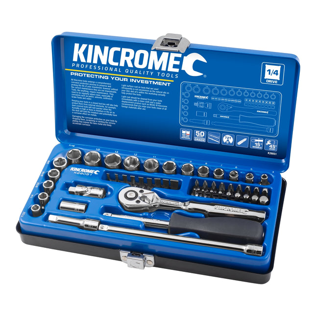 Kincrome 50 piece 1/4 inch drive metric and imperial socket set K28051 in its carry case