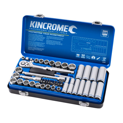 Kincrome 54 piece 3/8 inch drive metric and imperial socket set in blue tin