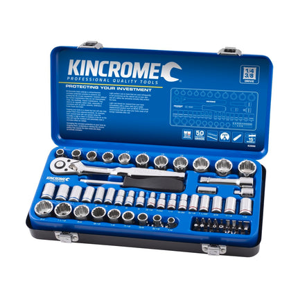Kincrome K28066 61 piece 1/4 and 3/8 inch drive metric and imperial socket set in blue tin case