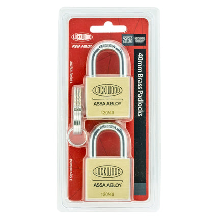 Lockwood 120 Series 40mm solid brass padlock 2 pack in display packaging (4)