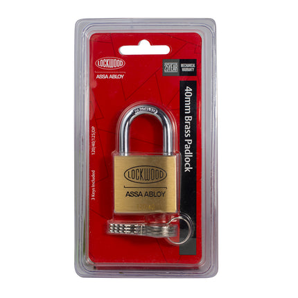 Lockwood 120 Series 40mm solid brass padlock with 25mm chrome plated shackle (4)