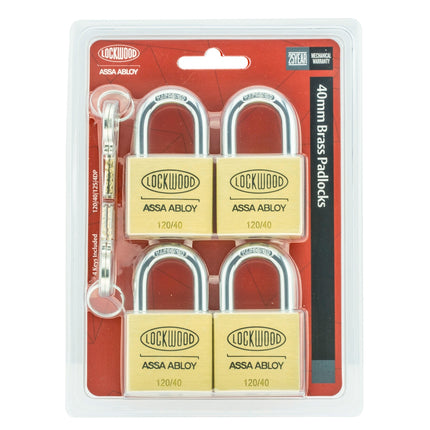 Lockwood 120 Series 40mm solid brass padlock 4 pack in display packaging (4)