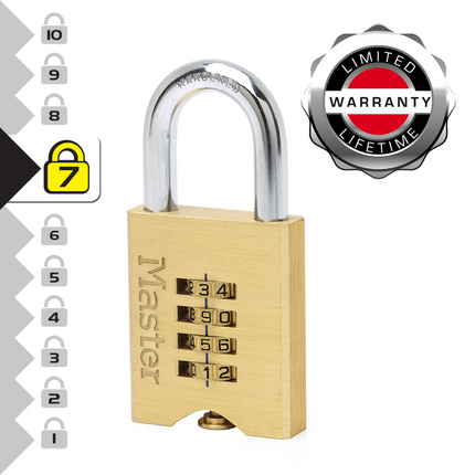 Master Lock 50mm solid brass resettable combination padlock with steel shackle and dials on both sides (3)