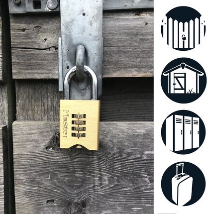 Master Lock 50mm solid brass resettable combination padlock with steel shackle and dials on both sides (4)
