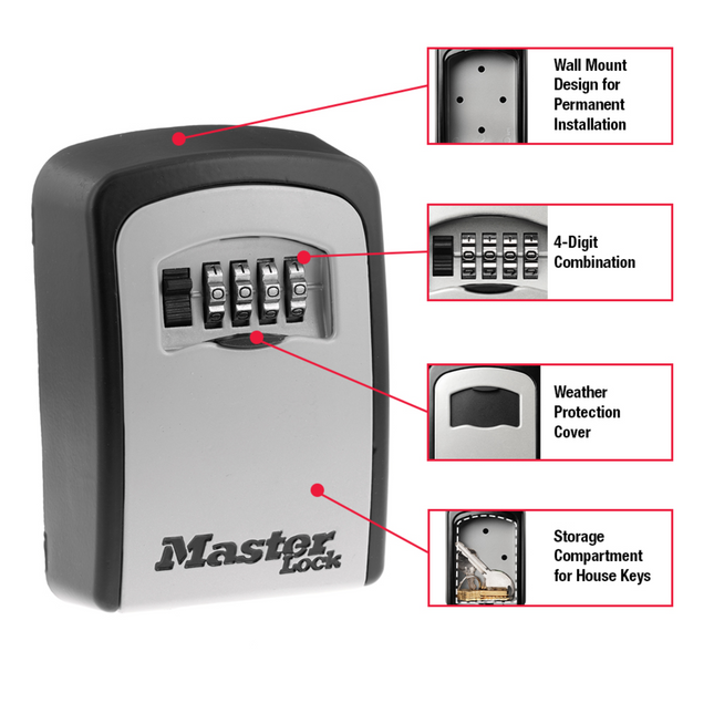 Master Lock Wall Mounted Key Safe 5401DAU in black and silver with shutter cover over the combination dials (2)