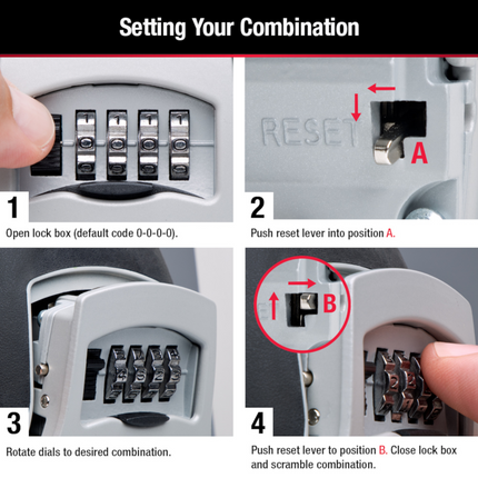 Master Lock Wall Mounted Key Safe 5401DAU in black and silver with shutter cover over the combination dials (4)