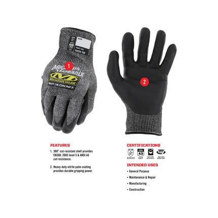 Mechanix Wear SpeedKnit CR5 cut resistant work gloves in black and grey, size Small (3)