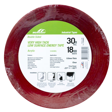 Moroday Clear Double Sided Hi Tack Acrylic Tape 18mm x 30m roll