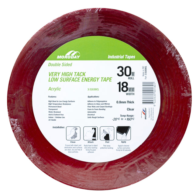 Moroday Clear Double Sided Hi Tack Acrylic Tape 18mm x 30m roll