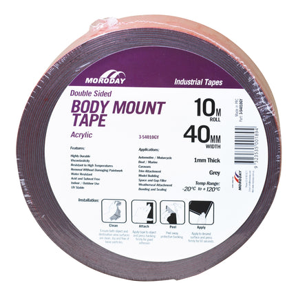 Moroday 40mm x 10m grey double sided body mounting tape roll