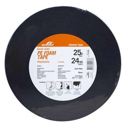 Moroday black double sided PE foam tape 24mm x 25m roll