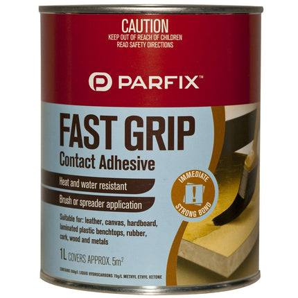 Parfix Fast Grip Contact Adhesive 1L tin, tan solvent-based contact adhesive