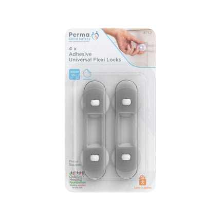 Perma Child Safety 12cm Adhesive Universal Flexi Locks 4 pack in retail packaging
