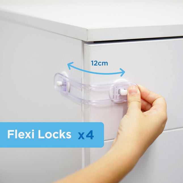 Perma Child Safety 12cm Adhesive Universal Flexi Locks 4 pack in retail packaging (2)