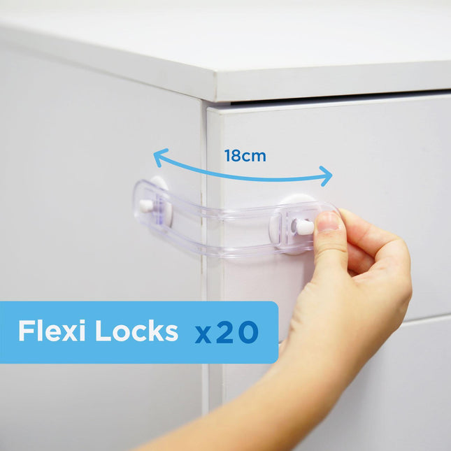 Perma Child Safety 18cm Adhesive Universal Flexi Locks 20 pack, white and transparent flexible straps (2)