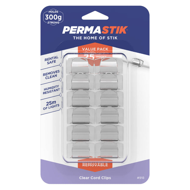 Permastik Clear Cord Clips 25 piece value pack front of pack