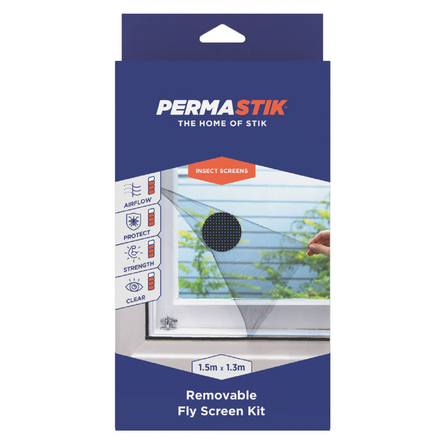 Permastik Removable Insect Screen Kit 1.5m x 1.3m black polyester mesh pack