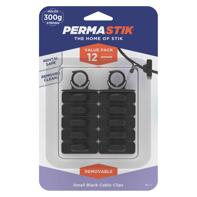 Permastik Small Black Cable Clips 12 pack front of pack