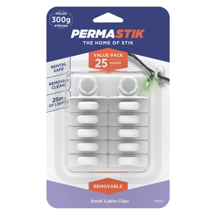 Permastik Small Cable Clips White 25 piece value pack