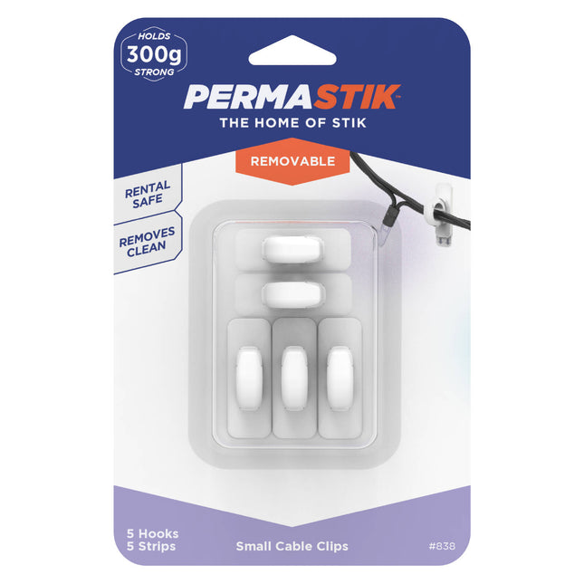 Permastik Small Cable Clips white 5 pack with 5 adhesive strips