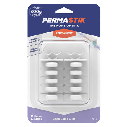 Permastik Small Permanent Cable Clips 12 pack in white with adhesive strips