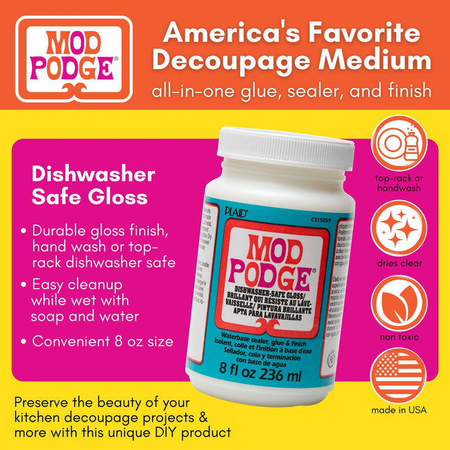 Plaid Mod Podge Dishwasher Safe Gloss Decoupage Glue, Sealer & Finish 236ml (2)