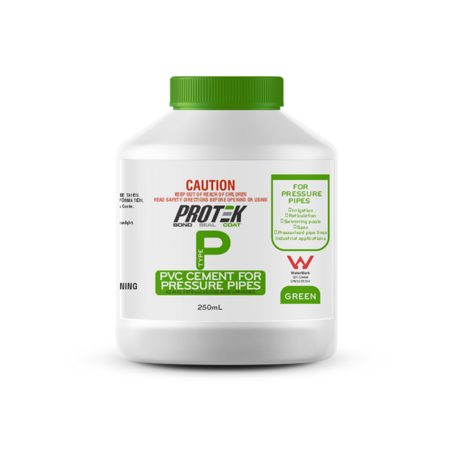 Protek Type P Green PVC Solvent Cement 250ml container with brush cap