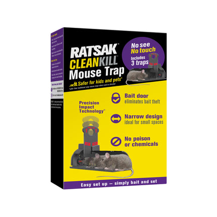 Ratsak Clean Kill Mouse Trap 3 Pack in retail packaging