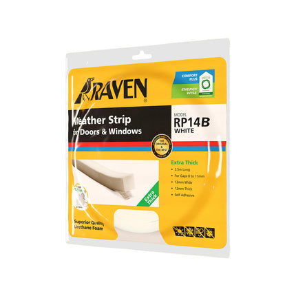 Raven RP14B white self adhesive thick foam weather strip, 2500mm coil