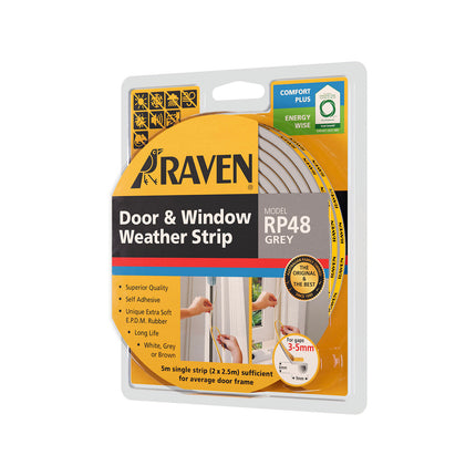 Raven RP48 grey self adhesive door and window weather strip 5m pack