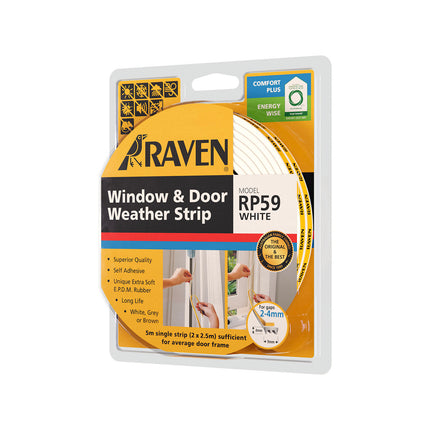 Raven RP59 white self adhesive window and door weather strip 5m pack