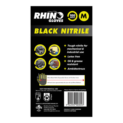 Rhino Gloves Black Nitrile Disposable Gloves Medium 100 pack box (4)
