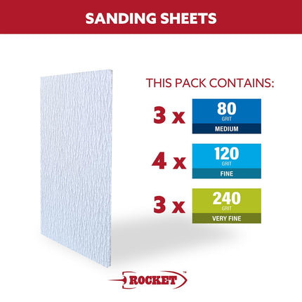 Rocket Sanding Sponge Kit 10 Pack with hook and loop sanding block and assorted grit sheets (2)
